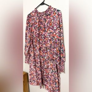 Floral Pink Long Sleeve Tiered Dress